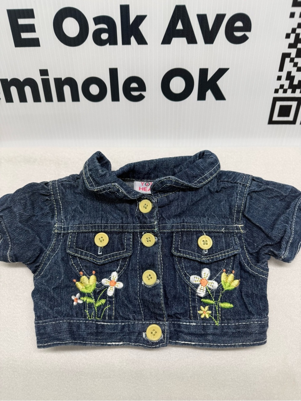 Vintage Embroidered Baby Clothes Young Hearts 100% Cotton Denim 12m Floral